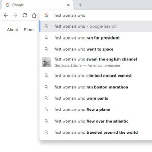 Google search for first woman who ....
