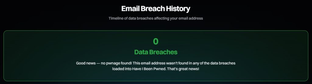 Zero data breach for this email on the I Have Been Pwned website